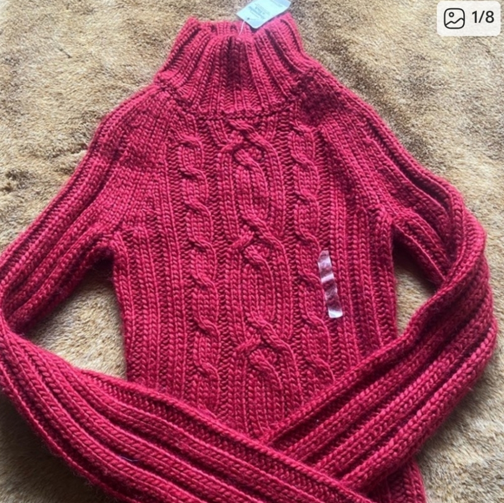Abercrombie & Fitch Red Cable Knit Turtleneck Sweater